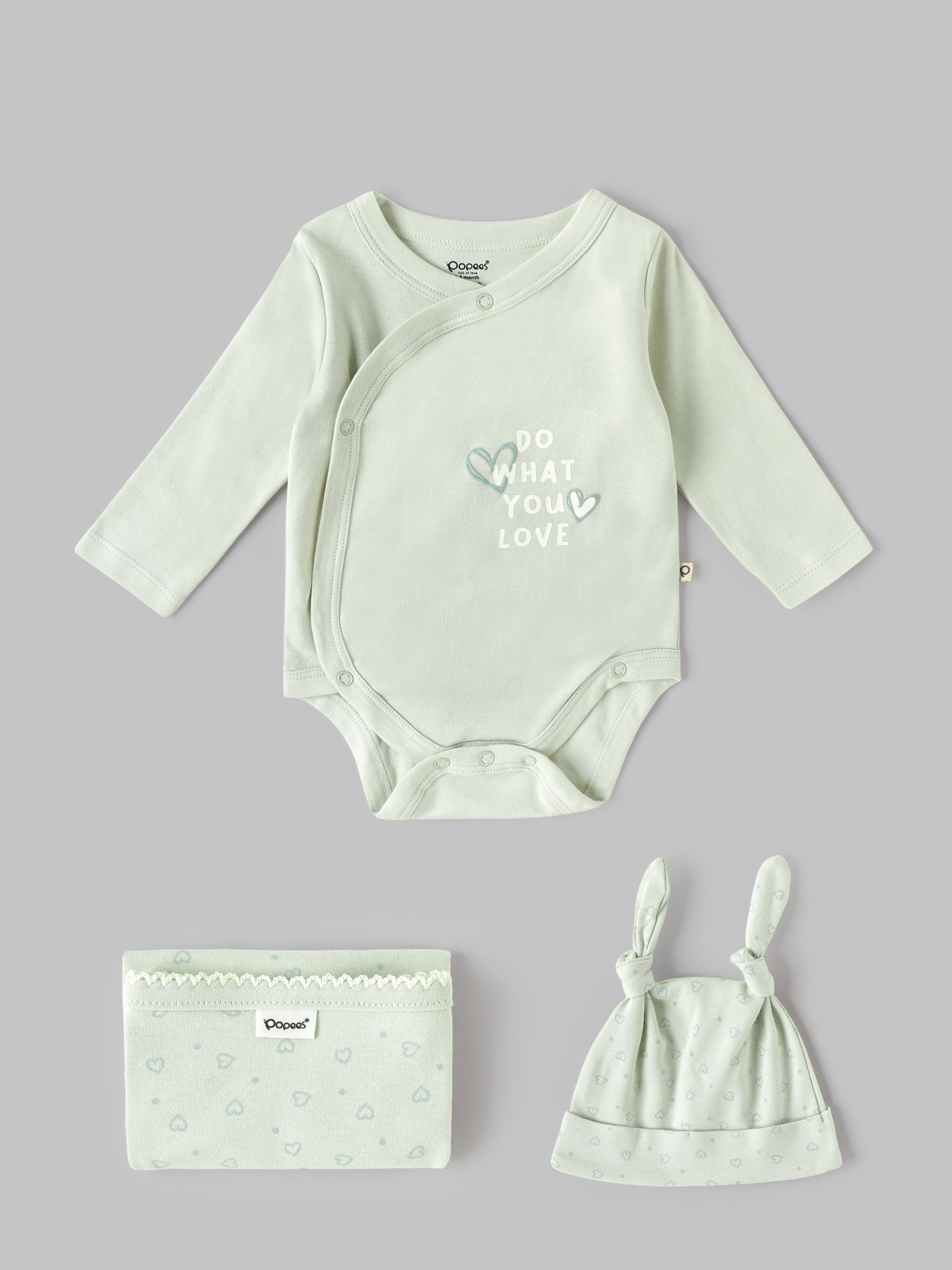 Popees Unisex Newborn Baby Gift Box Set | 100% Cotton Essential Clothing & Accessories Kit | Mint Green |  0-6 Months