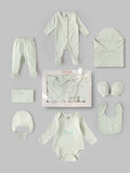 Popees Unisex Newborn Baby Gift Box Set | 8-Piece Premium Cotton Baby Essentials Hamper with Romper, Bodysuit, Blanket & Accessories | 0–6 Months