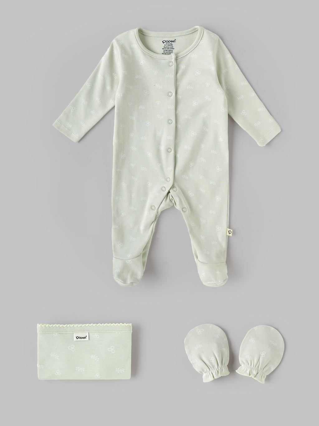 Popees Unisex Newborn Baby Gift Box Set | 8-Piece Premium Cotton Baby Essentials Hamper with Romper, Bodysuit, Blanket & Accessories | 0–6 Months