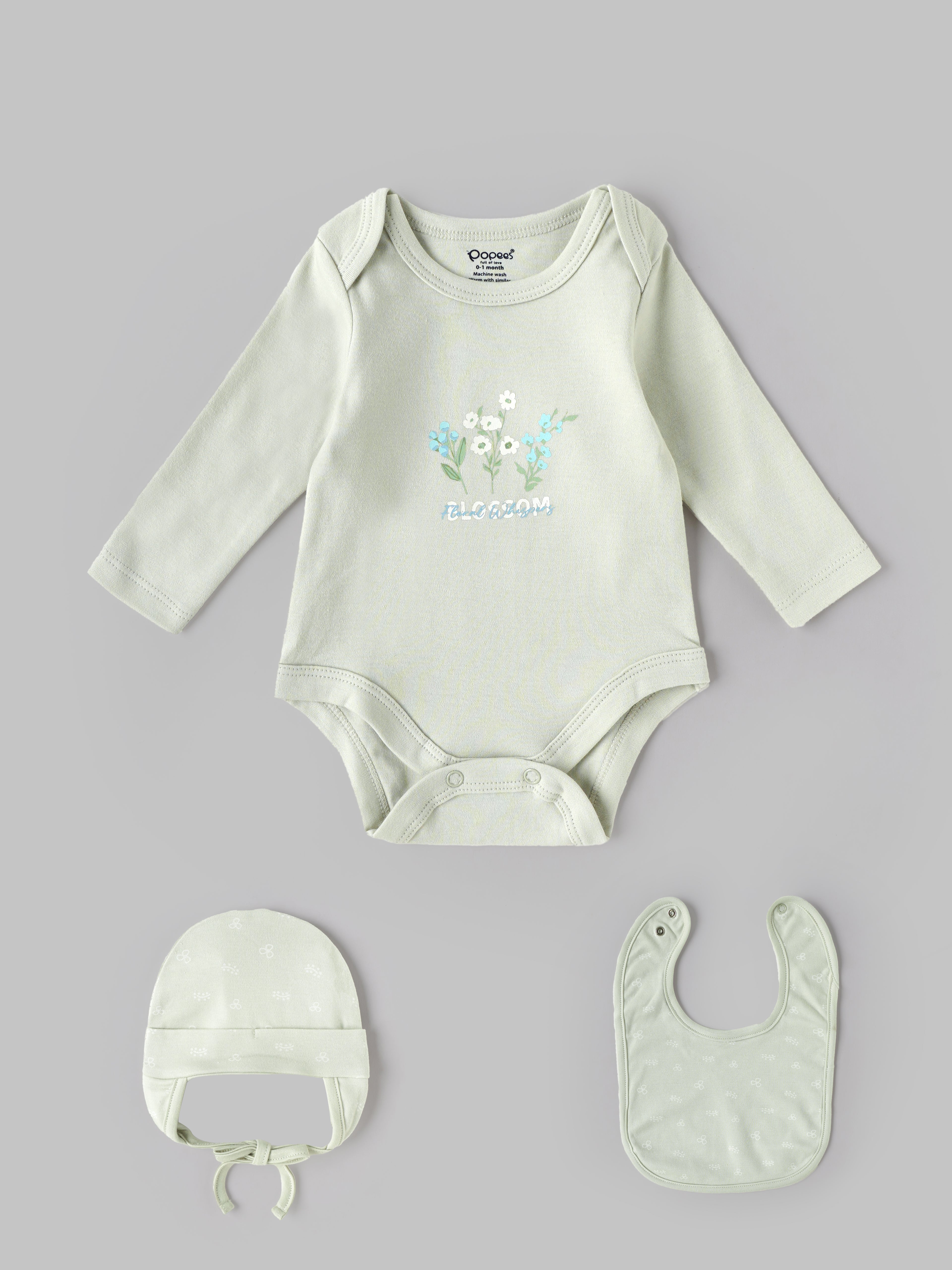 Popees Unisex Newborn Baby Gift Box Set | 8-Piece Premium Cotton Baby Essentials Hamper with Romper, Bodysuit, Blanket & Accessories | 0–6 Months