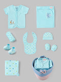 Popees Baby Boys Newborn Gift Set | Cotton Essentials Kit with Blanket, Bib, Cap, Mittens & Booties | 0–6 Months