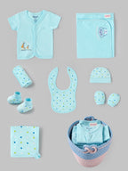 Popees Baby Boys Newborn Gift Set | Cotton Essentials Kit with Blanket, Bib, Cap, Mittens & Booties | 0–6 Months