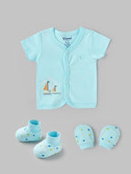 Popees Baby Boys Newborn Gift Set | Cotton Essentials Kit with Blanket, Bib, Cap, Mittens & Booties | 0–6 Months