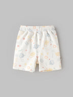 Popees Baby Unisex Cream Printed Ribbed Shorts with Multicolor Cute Pattern |0-9 Months