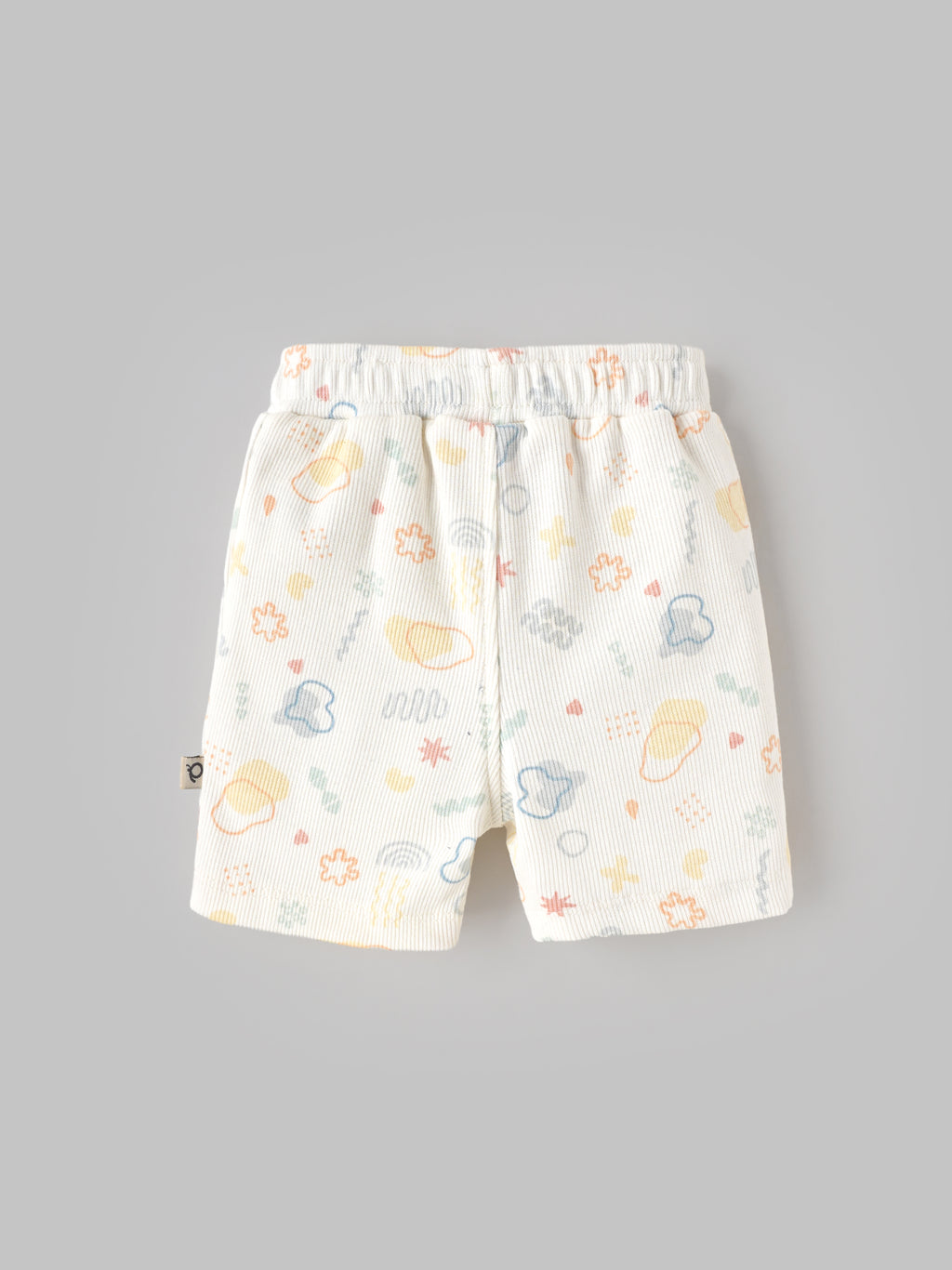Popees Baby Unisex Cream Printed Ribbed Shorts with Multicolor Cute Pattern |0-9 Months