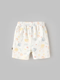 Popees Baby Unisex Cream Printed Ribbed Shorts with Multicolor Cute Pattern |0-9 Months