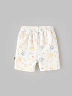 Popees Baby Unisex Cream Printed Ribbed Shorts with Multicolor Cute Pattern |0-9 Months