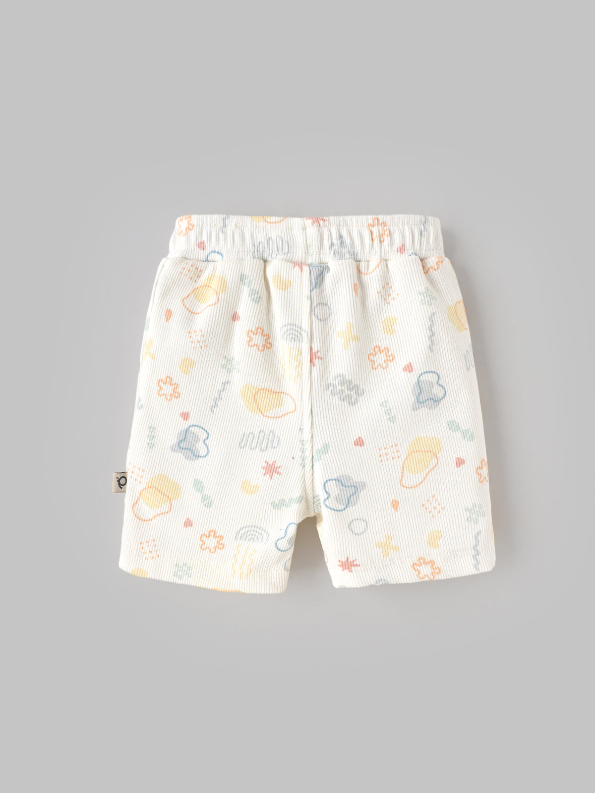 Popees Baby Unisex Cream Printed Ribbed Shorts with Multicolor Cute Pattern |0-9 Months