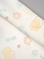 Popees Baby Unisex Cream Printed Ribbed Shorts with Multicolor Cute Pattern |0-9 Months