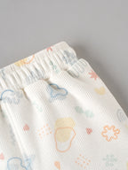 Popees Baby Unisex Cream Printed Ribbed Shorts with Multicolor Cute Pattern |0-9 Months