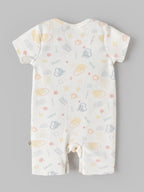 Popees Baby Unisex Printed Ribbed Cotton Romper | Snow White Abstract Print | Tiny Baby - 6 Months