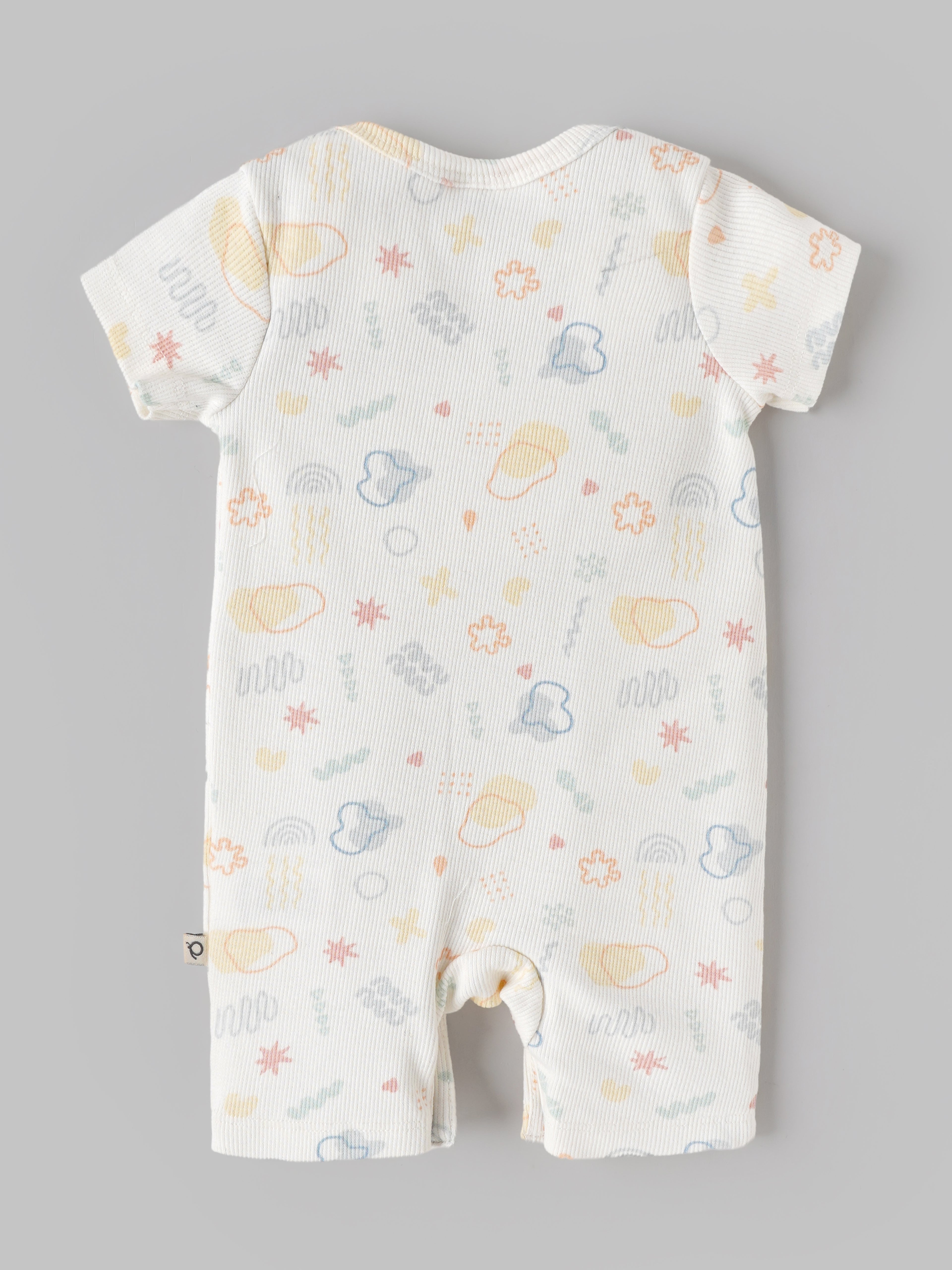 Popees Baby Unisex Printed Ribbed Cotton Romper | Snow White Abstract Print | Tiny Baby - 6 Months