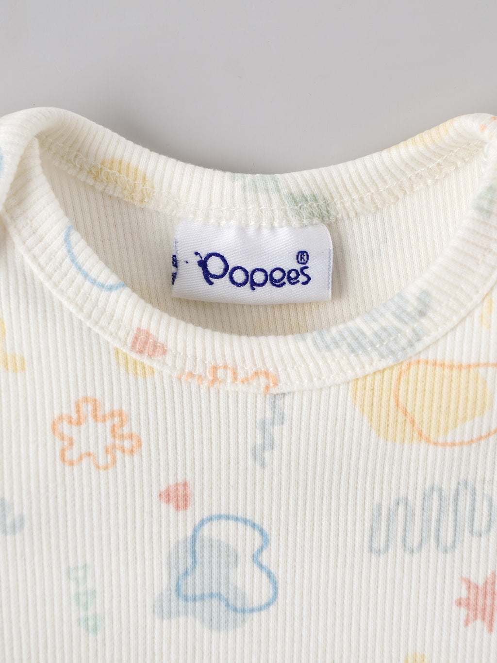 Popees Baby Unisex Printed Ribbed Cotton Romper | Snow White Abstract Print | Tiny Baby - 6 Months