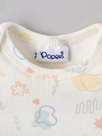 Popees Baby Unisex Printed Ribbed Cotton Romper | Snow White Abstract Print | Tiny Baby - 6 Months