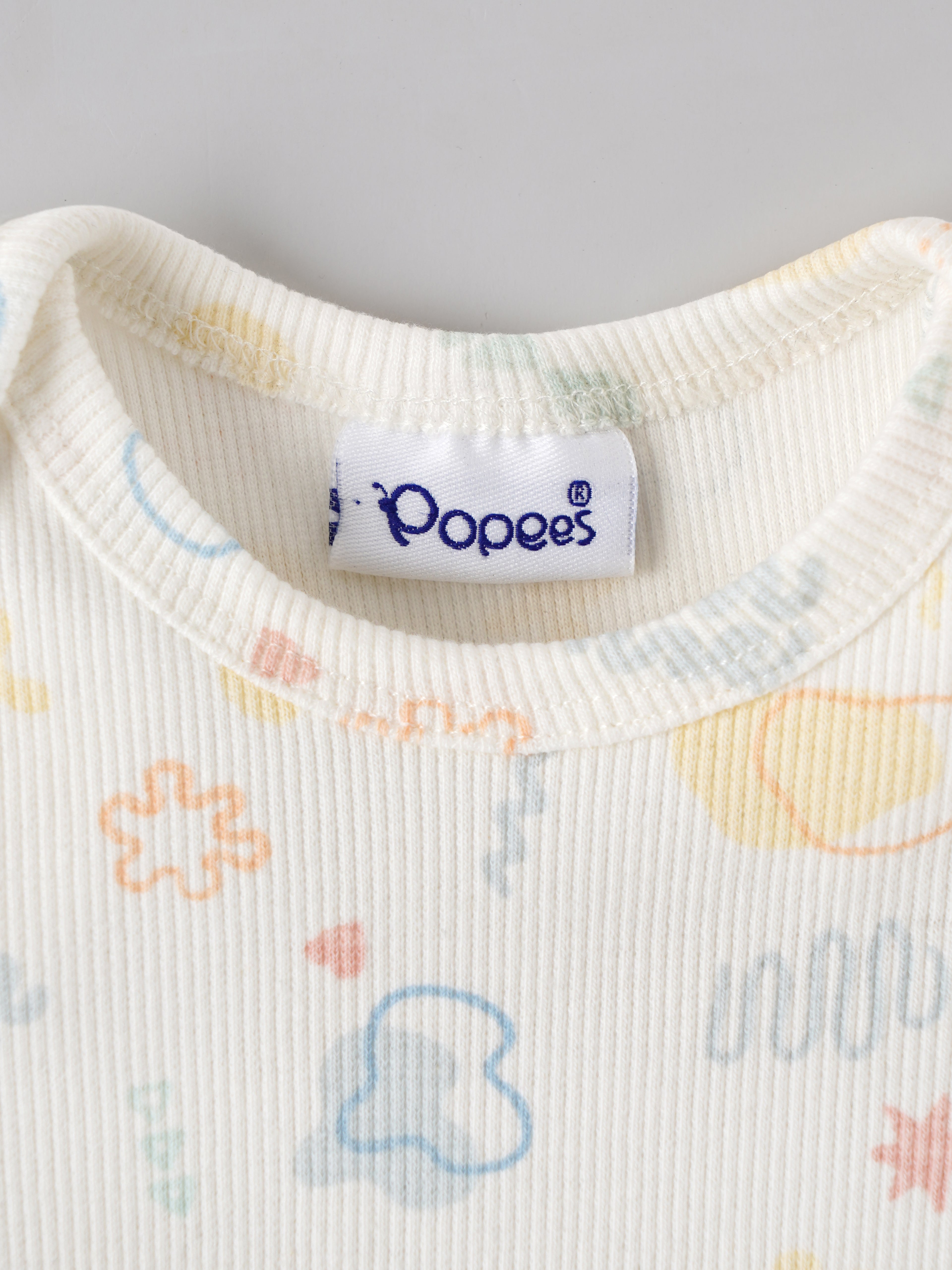 Popees Baby Unisex Printed Ribbed Cotton Romper | Snow White Abstract Print | Tiny Baby - 6 Months