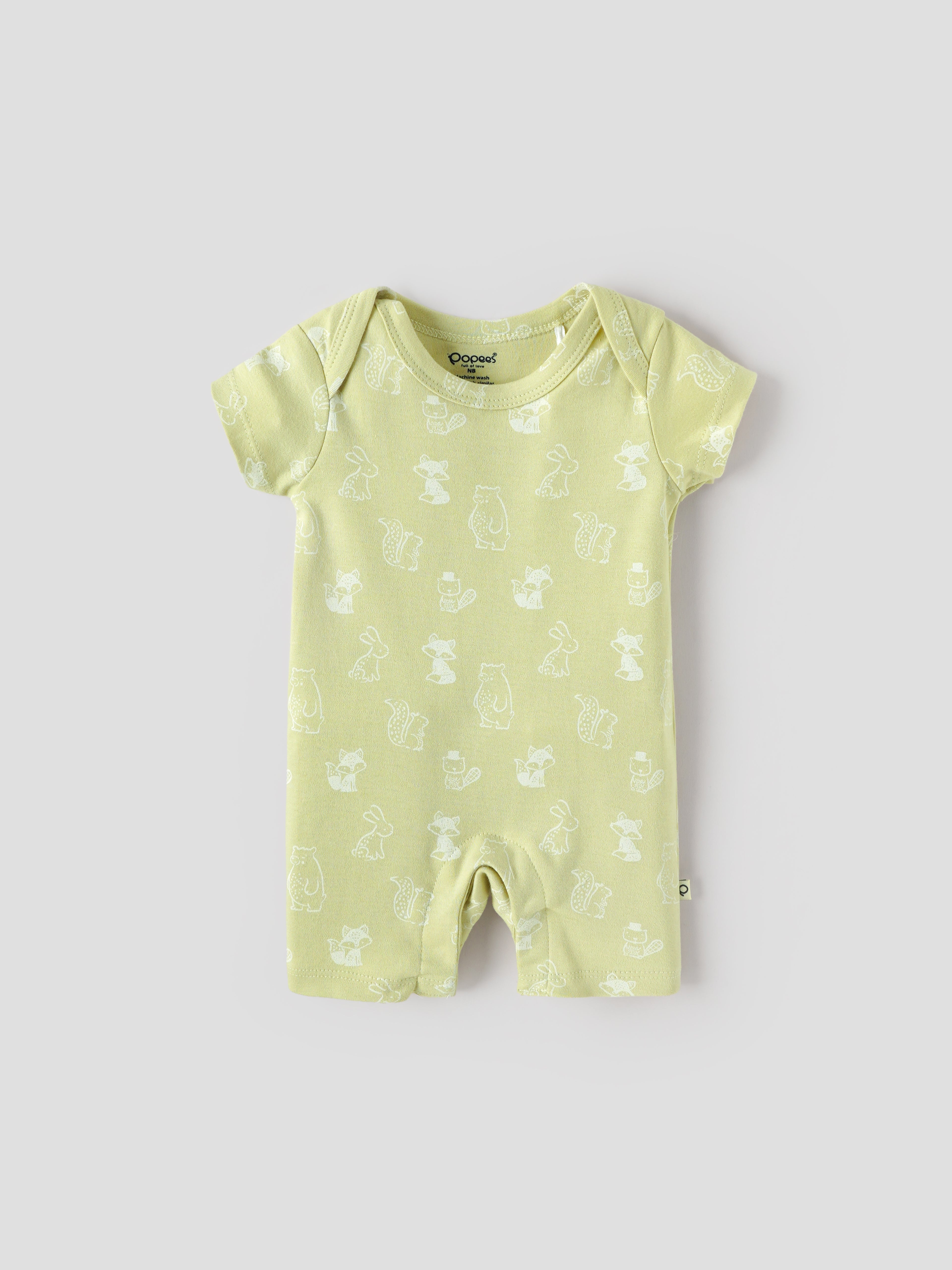 Popees Baby Unisex Printed Cotton Romper | Half Sleeve Onesie Outfit for Newborns & Infants| Pastel Green | TB-6 Month