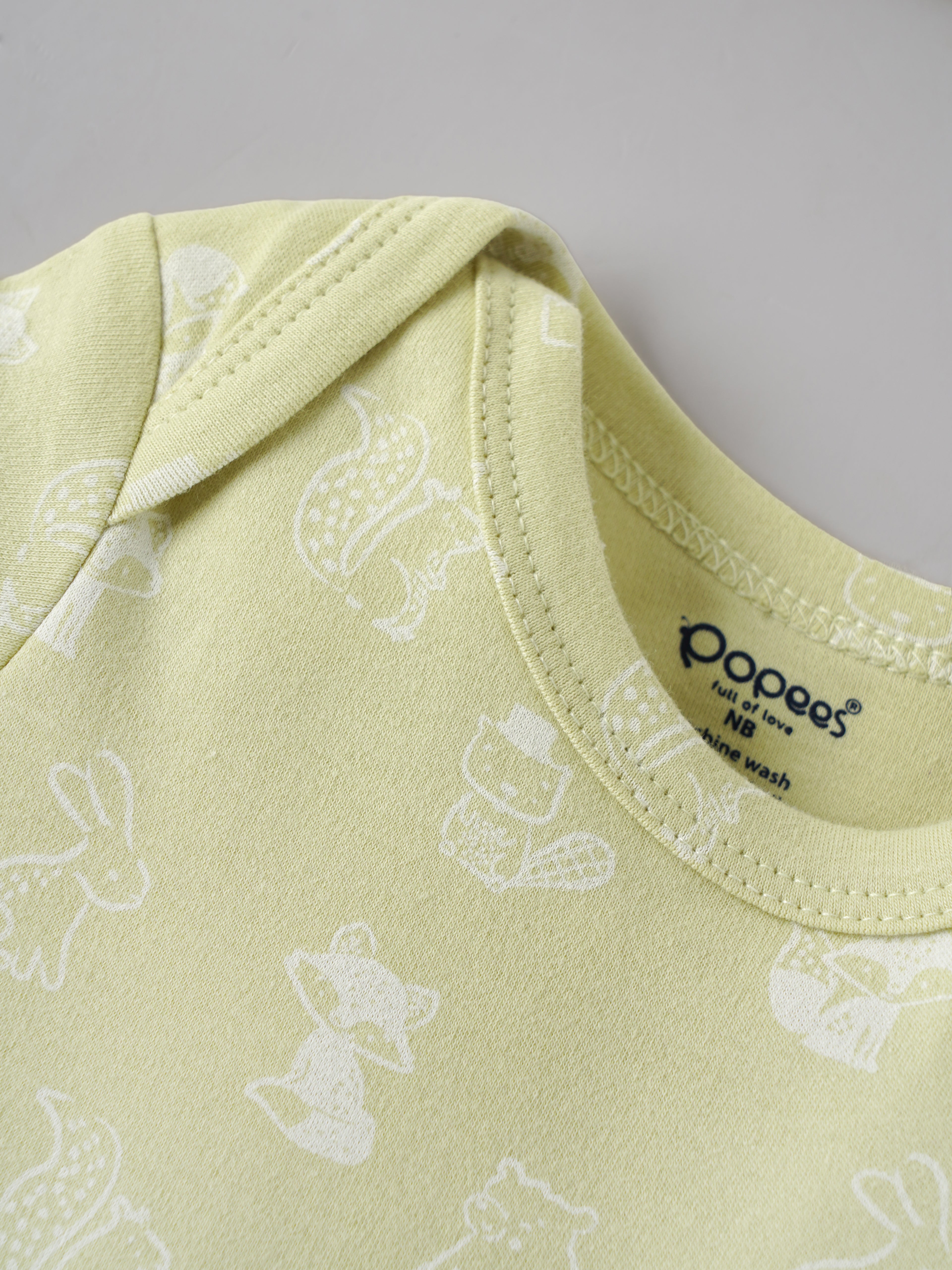 Popees Baby Unisex Printed Cotton Romper | Half Sleeve Onesie Outfit for Newborns & Infants| Pastel Green | TB-6 Month