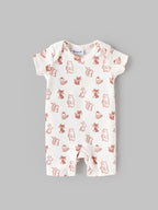 Popees Unisex Animal Print Cotton Romper | Cream Half Sleeve Baby Onesie | Tiny Baby - 6 Months
