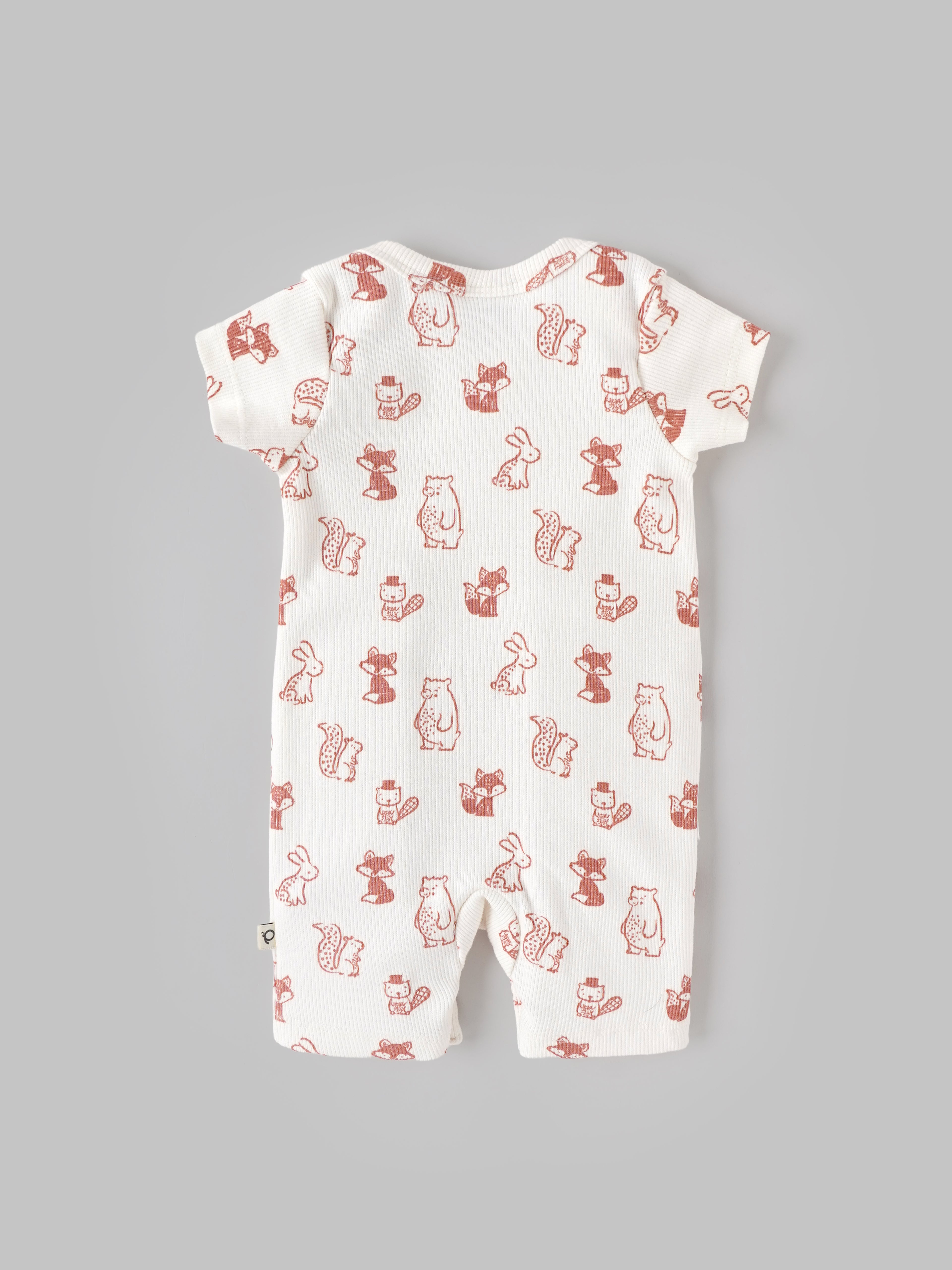 Popees Unisex Animal Print Cotton Romper | Cream Half Sleeve Baby Onesie | Tiny Baby - 6 Months