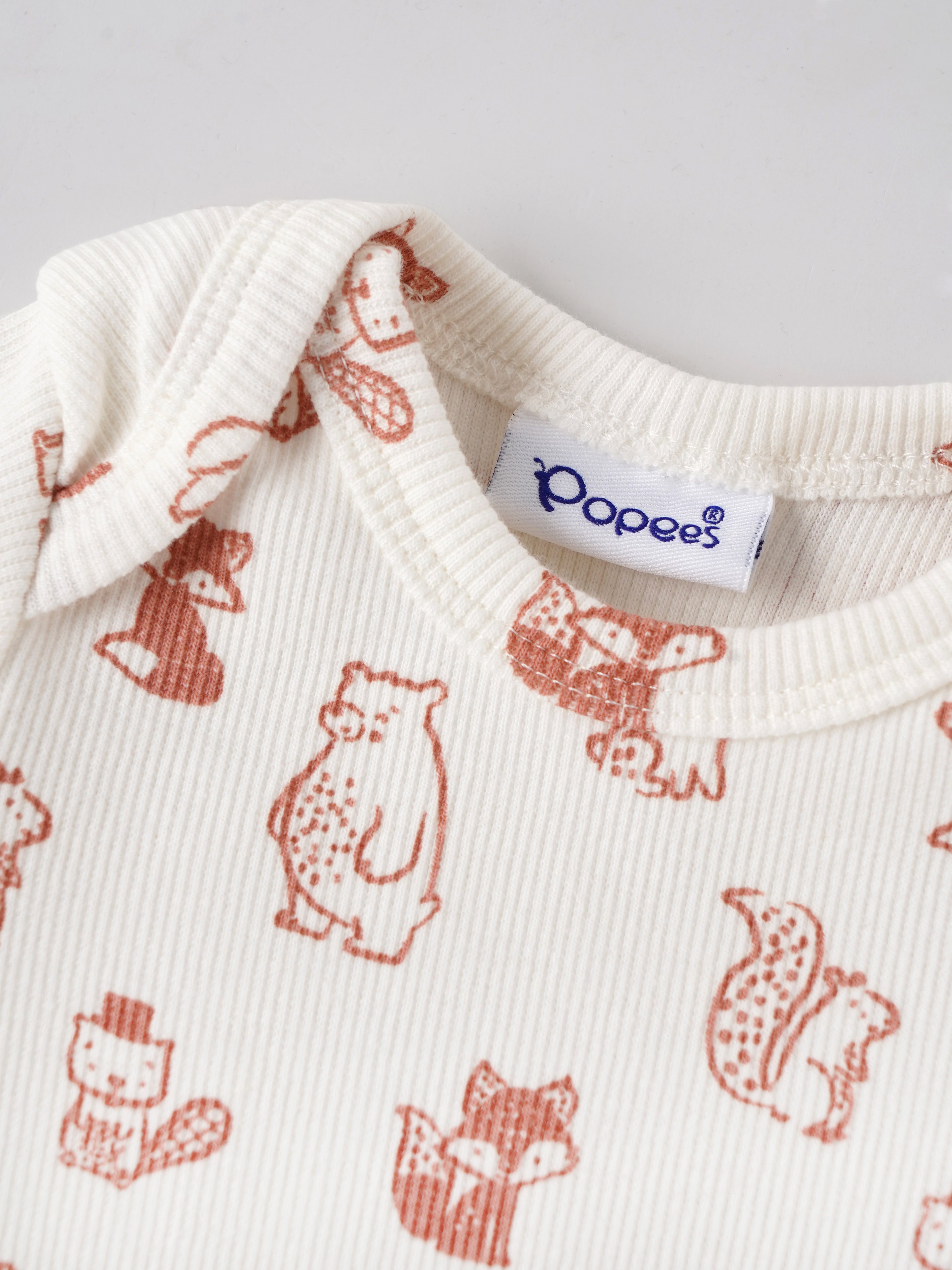 Popees Unisex Animal Print Cotton Romper | Cream Half Sleeve Baby Onesie | Tiny Baby - 6 Months