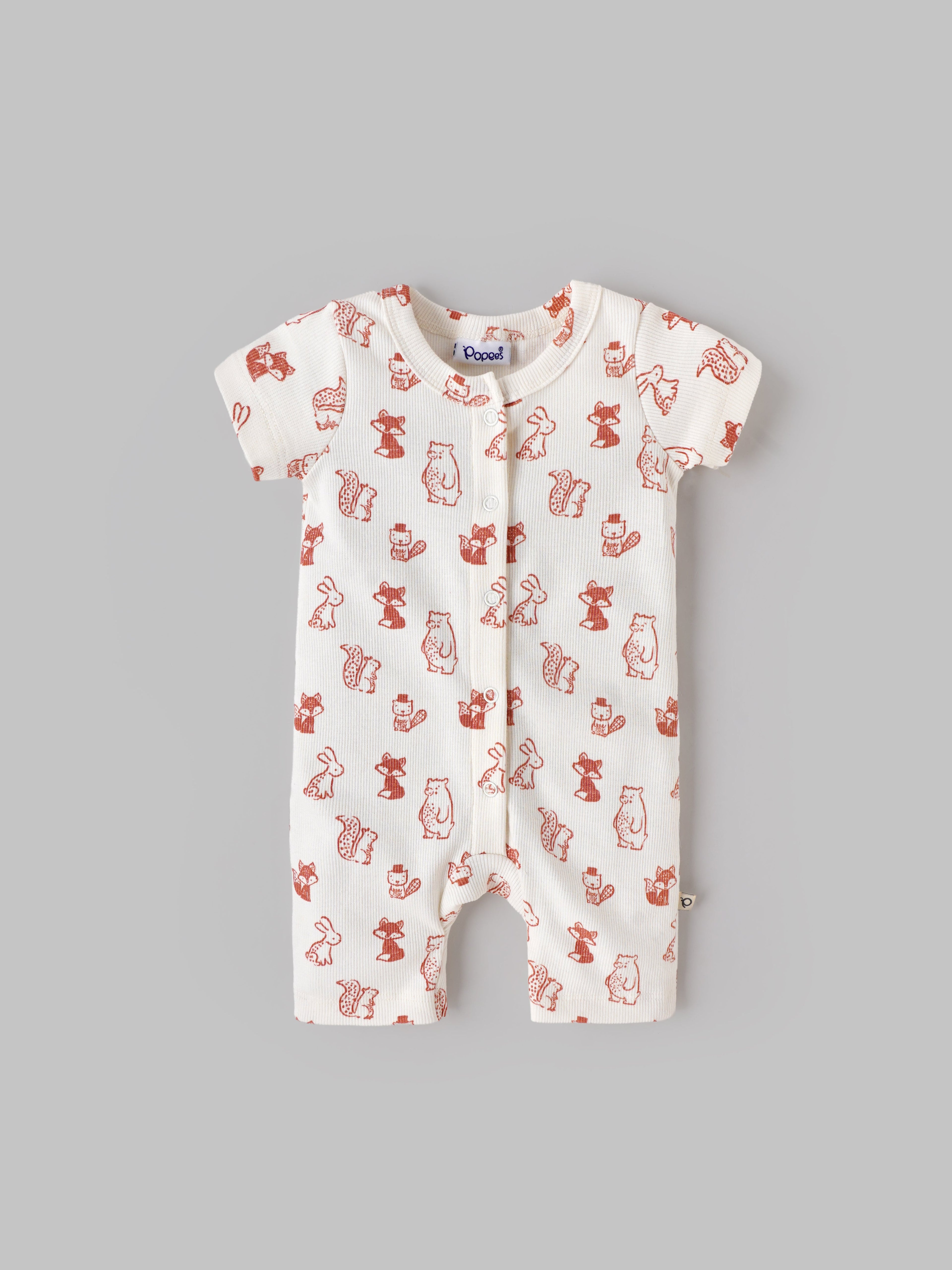 Popees Baby Unisex Short Sleeves Cotton Romper| Off White| Tiny Baby To 6 Months
