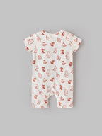 Popees Baby Unisex Short Sleeves Cotton Romper| Off White| Tiny Baby To 6 Months