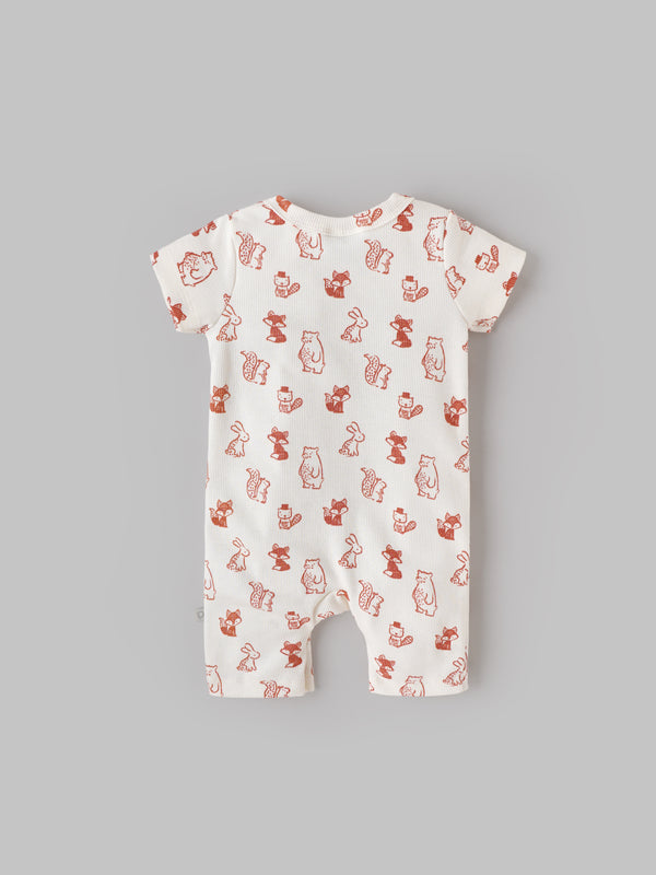 Popees Baby Unisex Short Sleeves Cotton Romper| Off White| Tiny Baby To 6 Months