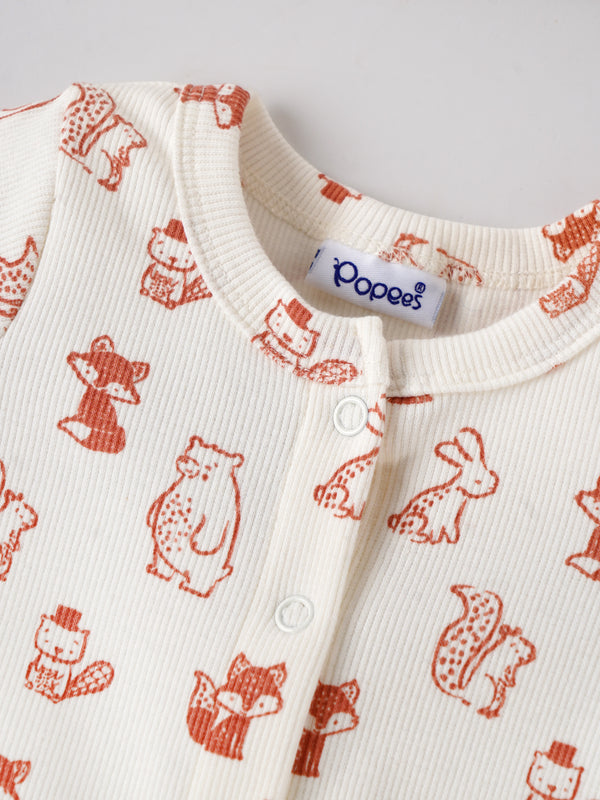 Popees Baby Unisex Short Sleeves Cotton Romper| Off White| Tiny Baby To 6 Months