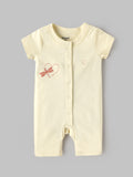 Popees Baby Unisex Soft & Comfortable Embroidered Romper | Cute Dragonfly Heart Embroidery Short Sleeve Baby Romper | Front Button Closure | Everyday Wear | NB-9 Months