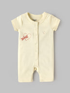 Popees Baby Unisex Soft & Comfortable Embroidered Romper | Cute Dragonfly Heart Embroidery Short Sleeve Baby Romper | Front Button Closure | Everyday Wear | NB-9 Months