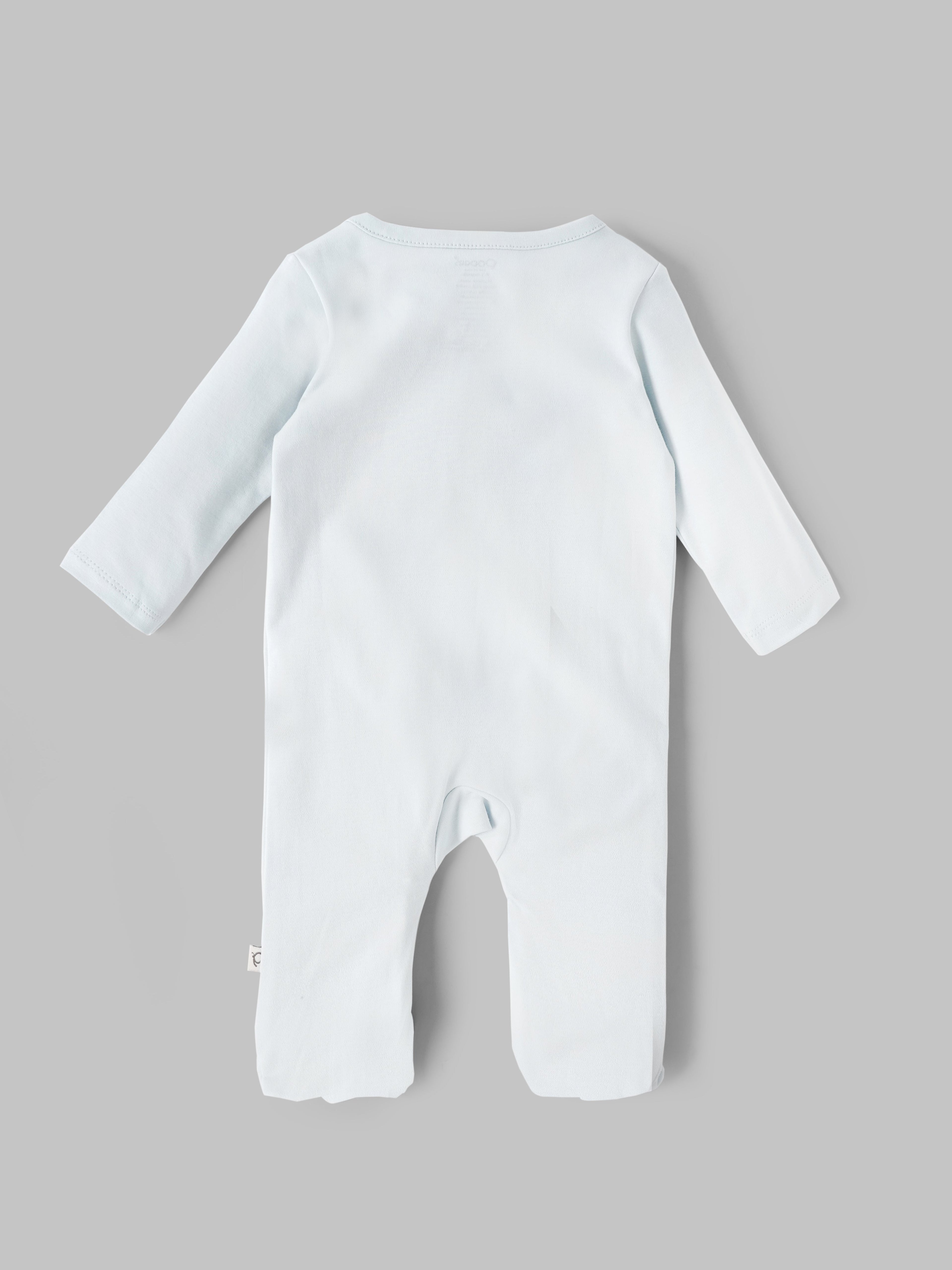 Popees Baby Unisex Cotton Footed Sleepsuit, Full Sleeve Light Blue Baby Grow with Snap Buttons |Tiny Baby, Newborn to 6 Months