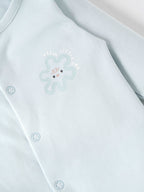 Popees Baby Unisex Cotton Footed Sleepsuit, Full Sleeve Light Blue Baby Grow with Snap Buttons |Tiny Baby, Newborn to 6 Months