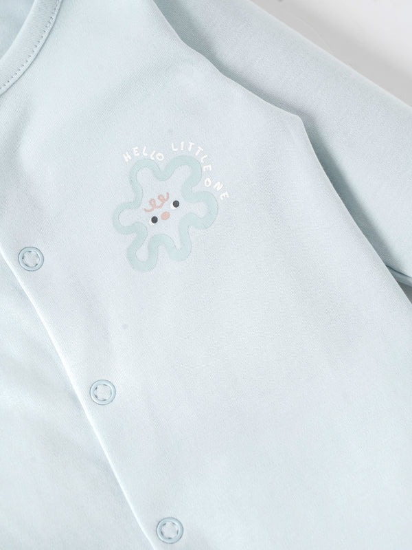 Popees Baby Unisex Cotton Footed Sleepsuit, Full Sleeve Light Blue Baby Grow with Snap Buttons |Tiny Baby, Newborn to 6 Months