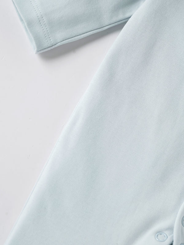 Popees Baby Unisex Cotton Footed Sleepsuit, Full Sleeve Light Blue Baby Grow with Snap Buttons |Tiny Baby, Newborn to 6 Months