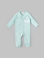 Popees Unisex Baby Ribbed Cotton Full Sleeve Footed Sleepsuit with Snap Button Closure & Bear Embroidery (NB–9 Months)
