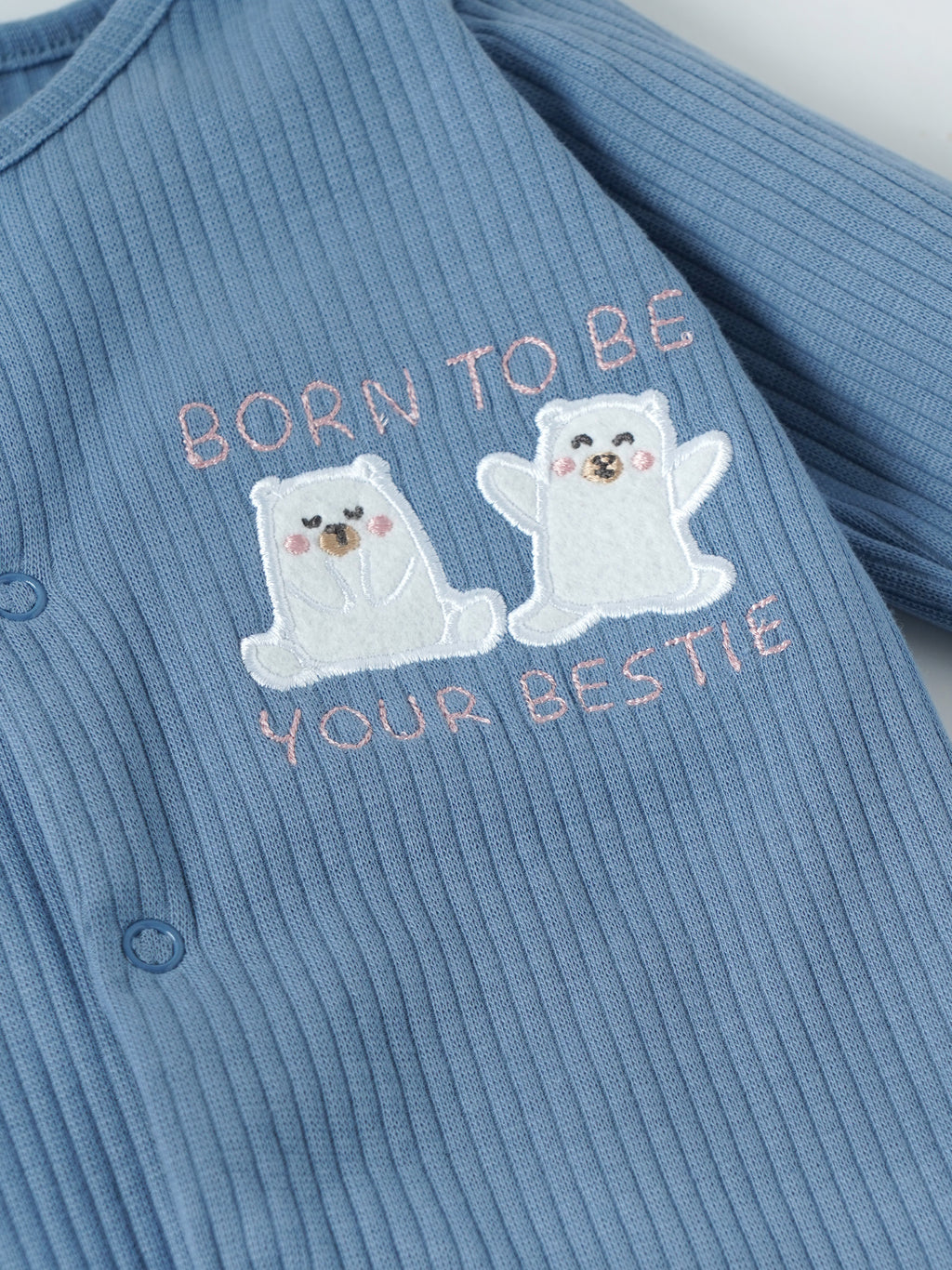Popees Unisex Baby Ribbed Cotton Full Sleeve Footed Sleepsuit| NB–9 Months