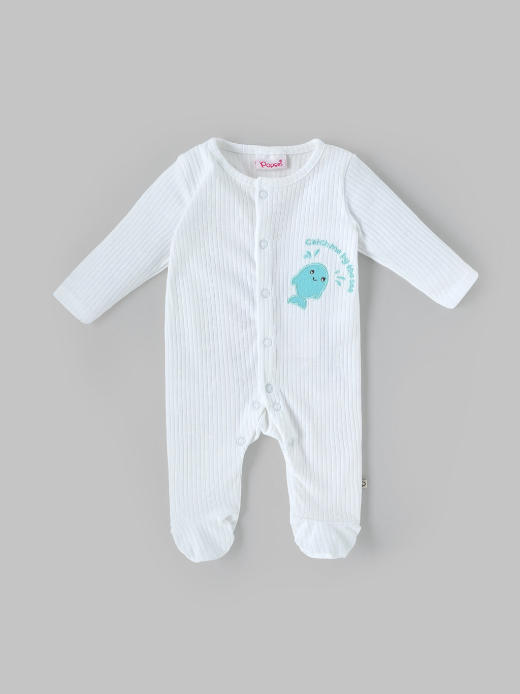 Popees Unisex Baby Ribbed Cotton Full Sleeve Footed Sleepsuit with Snap Closure| NB–9M
