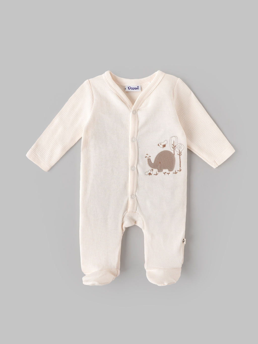 Popees Baby Unisex Soft & Comfy Full Sleeve Footed Romper with Front Button Closure | 0–6 Months