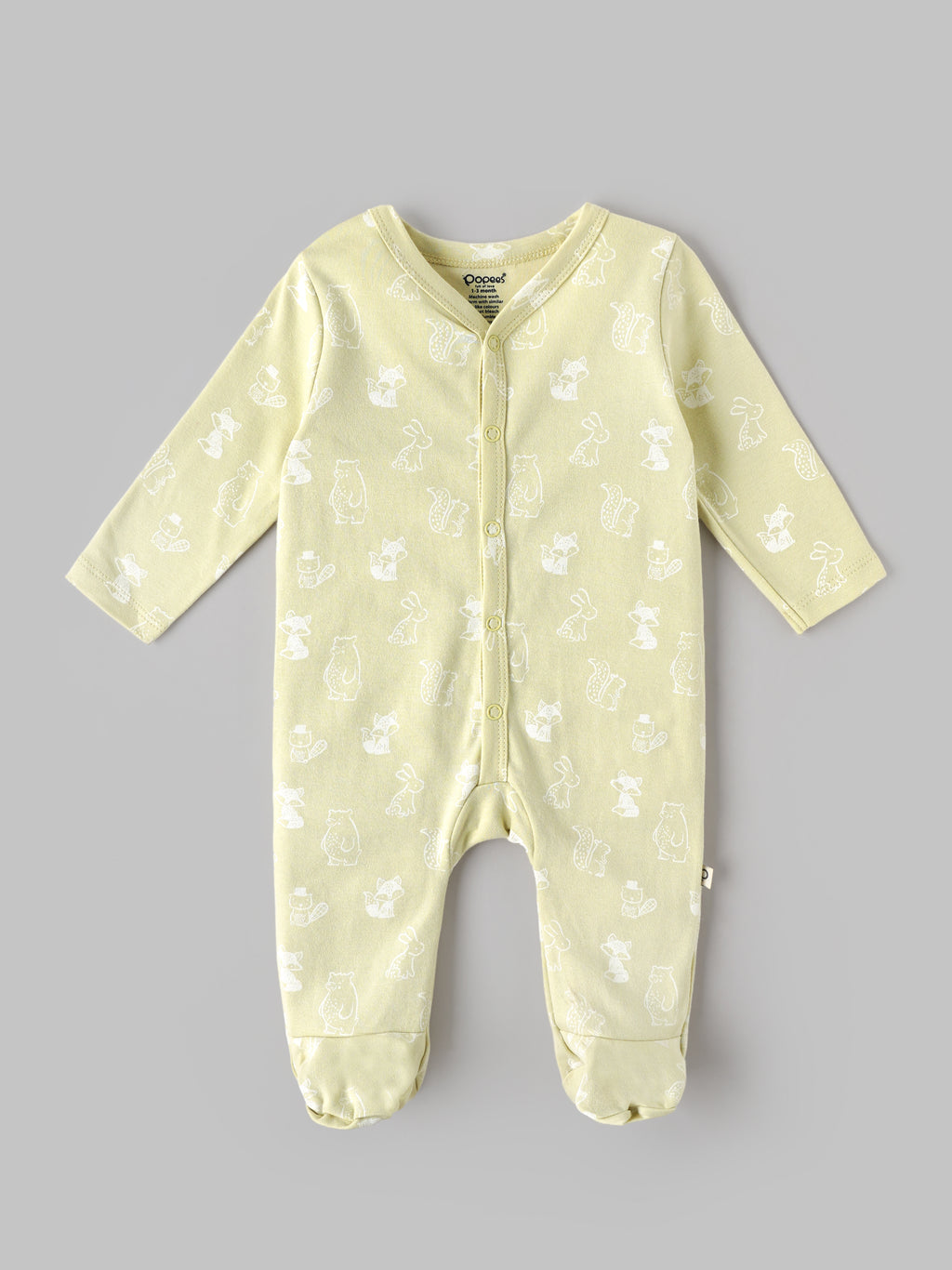 Popees Baby Unisex Soft Full Sleeve Printed Footed Romper | Cute Animal Print Baby Sleepsuit| NB–6 Months|