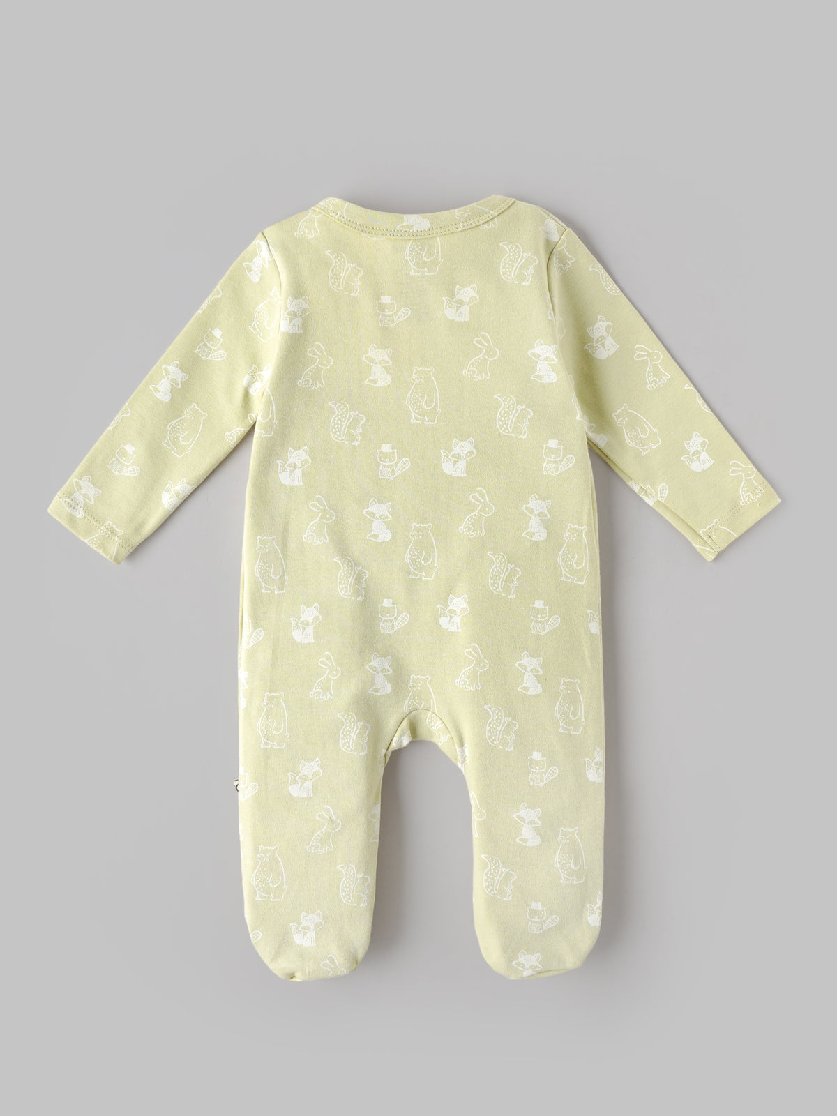 Popees Baby Unisex Soft Full Sleeve Printed Footed Romper | Cute Animal Print Baby Sleepsuit| NB–6 Months|