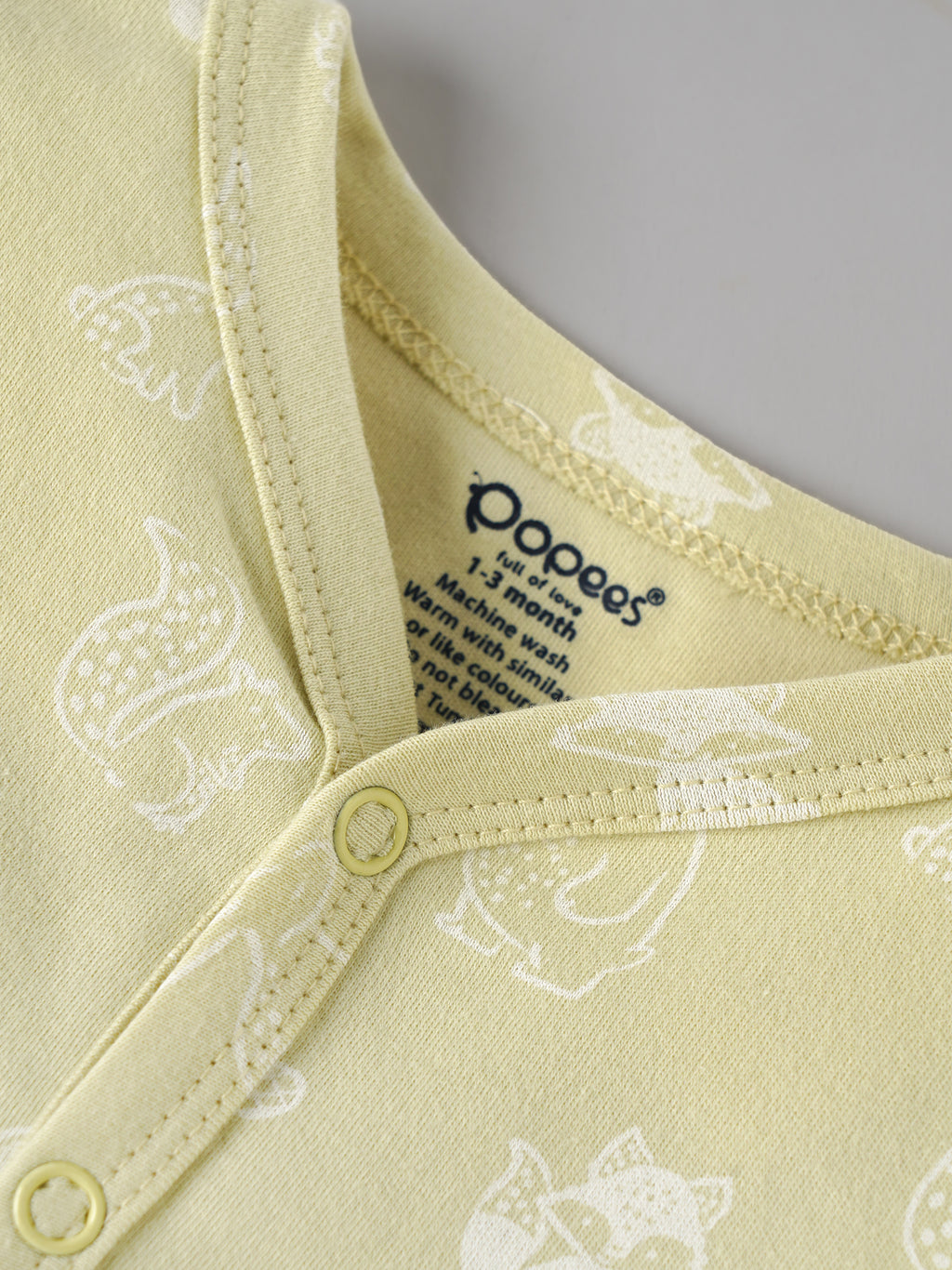 Popees Baby Unisex Soft Full Sleeve Printed Footed Romper | Cute Animal Print Baby Sleepsuit| NB–6 Months|