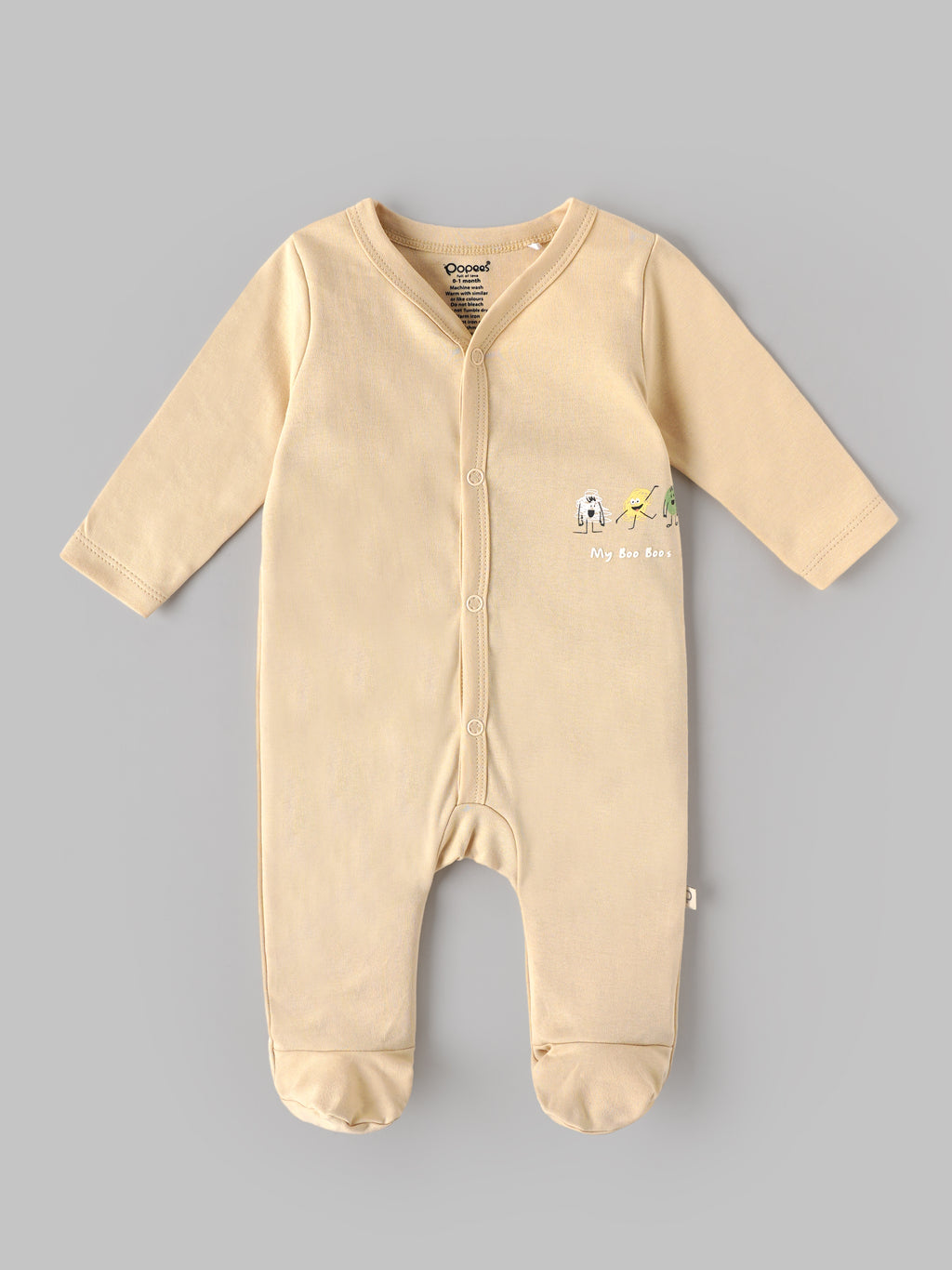 Popees Baby Unisex Soft & Comfy Full Sleeve Footed Romper with Front Button Closure | Print |0–6 Months|