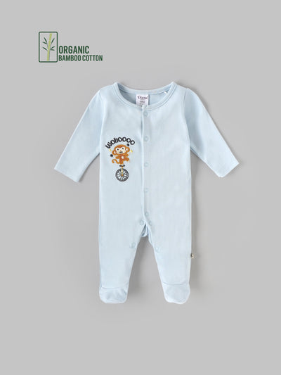 Popees Unisex Full-Sleeve Front Open Sleepsuit (0-6 Months) Made of Organic Bamboo Cotton Fabric