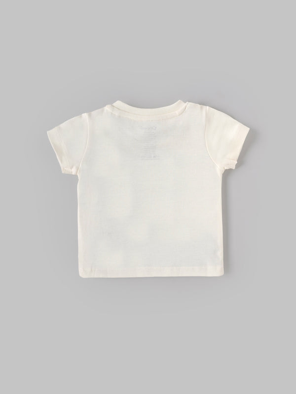 Popees Baby Unisex Cotton Half Sleeve T-Shirt| Off White| Newborn To 9 Months