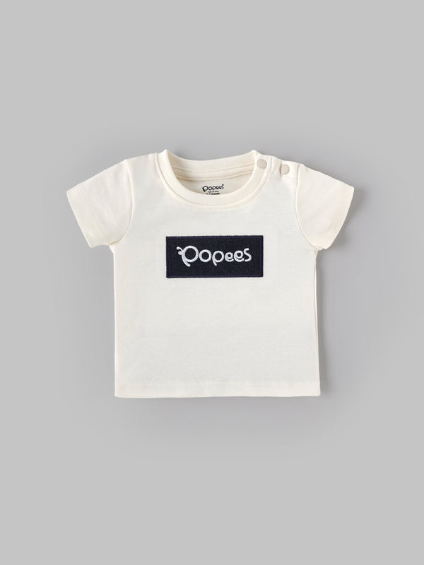 Popees Baby Unisex Cotton Half Sleeve T-Shirt| Off White| Newborn To 9 Months