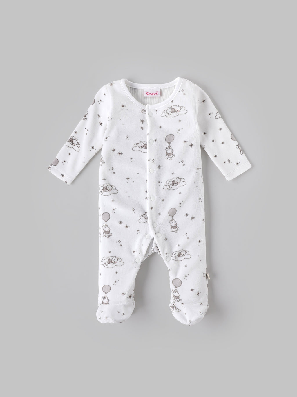 Popees Baby Unisex Printed Cotton Sleepsuit with Footed Design| White| Tiny Baby to 6 Months