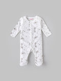 Popees Baby Unisex Printed Cotton Sleepsuit with Footed Design| White| Tiny Baby to 6 Months