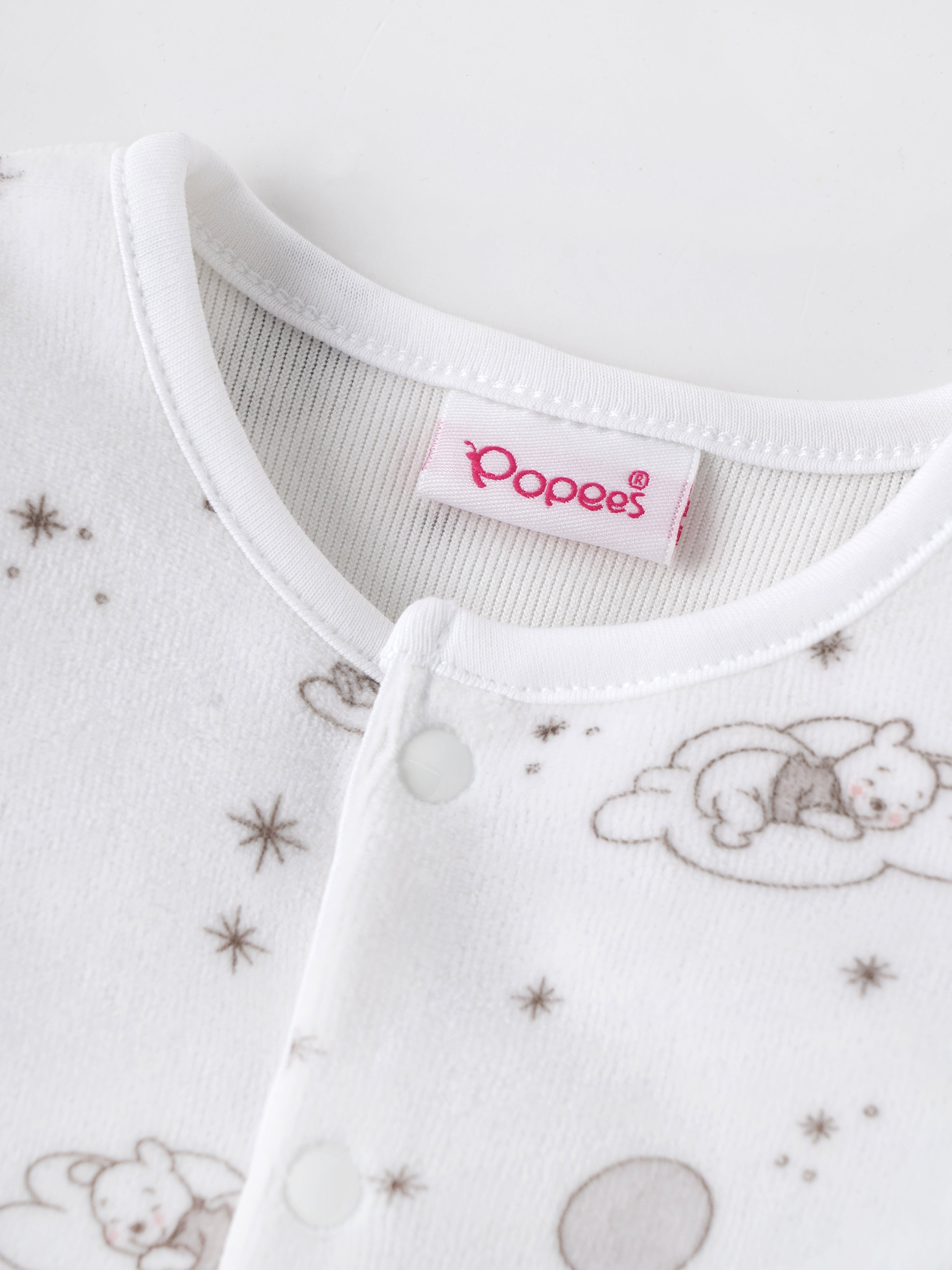 Popees Baby Unisex Printed Cotton Sleepsuit with Footed Design| White| Tiny Baby to 6 Months
