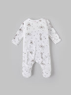 Popees Baby Unisex Printed Cotton Sleepsuit with Footed Design| White| Tiny Baby to 6 Months