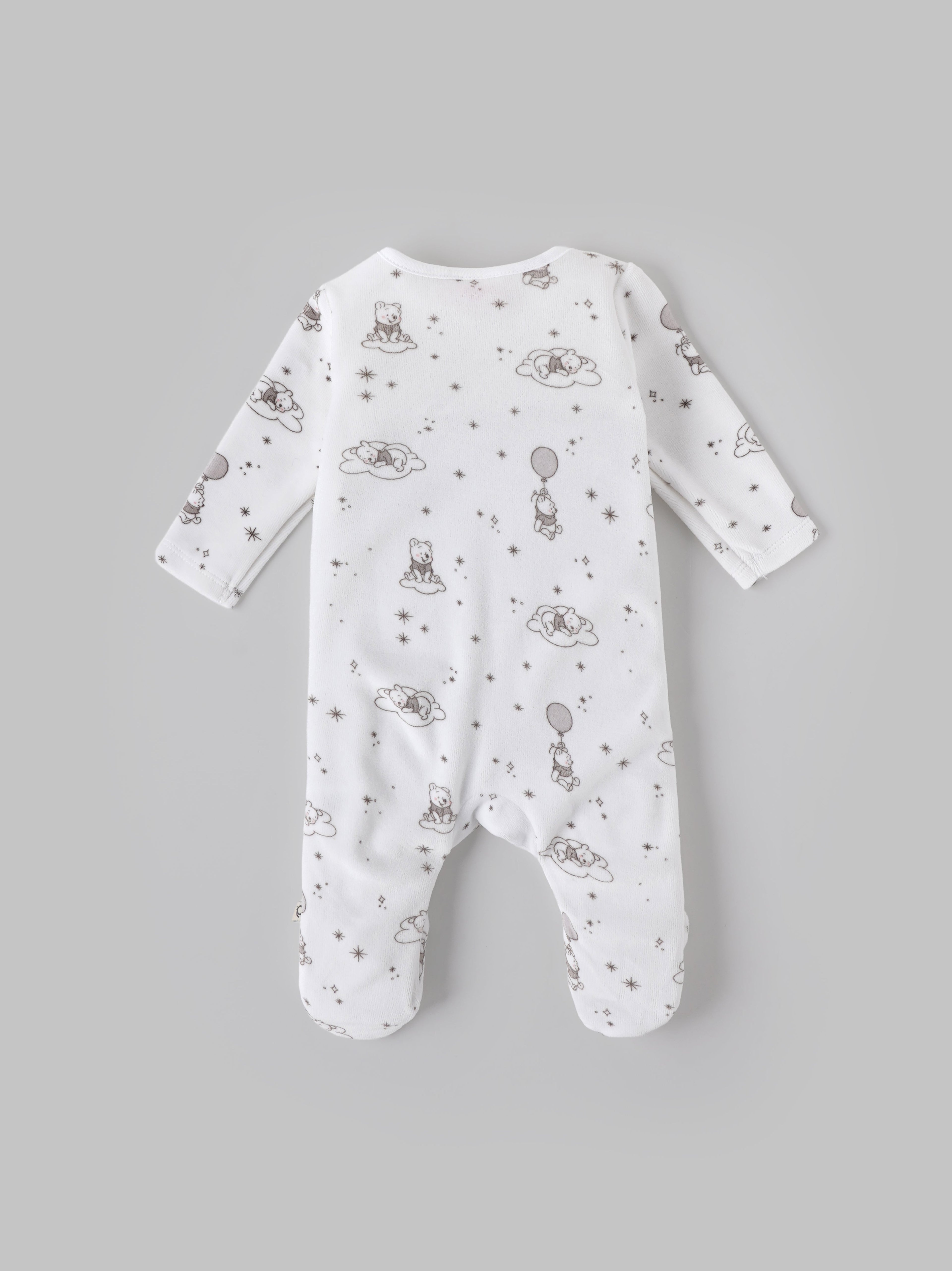 Popees Baby Unisex Printed Cotton Sleepsuit with Footed Design| White| Tiny Baby to 6 Months